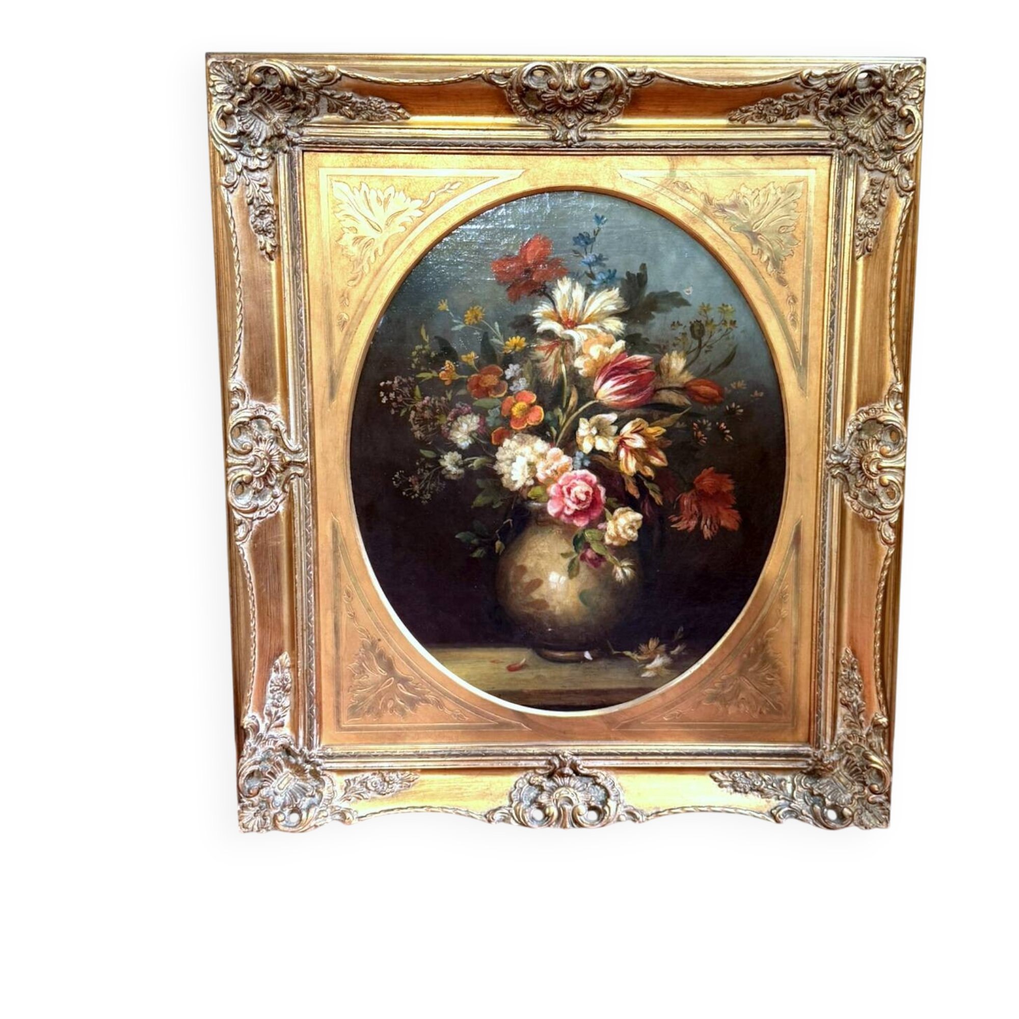 20th century oil painting on canvas: still life with flowers