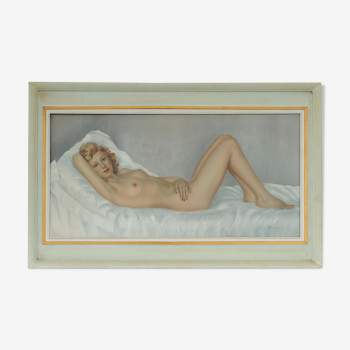 Luce Wagner (XXème) huile sur toile femme nue allongée