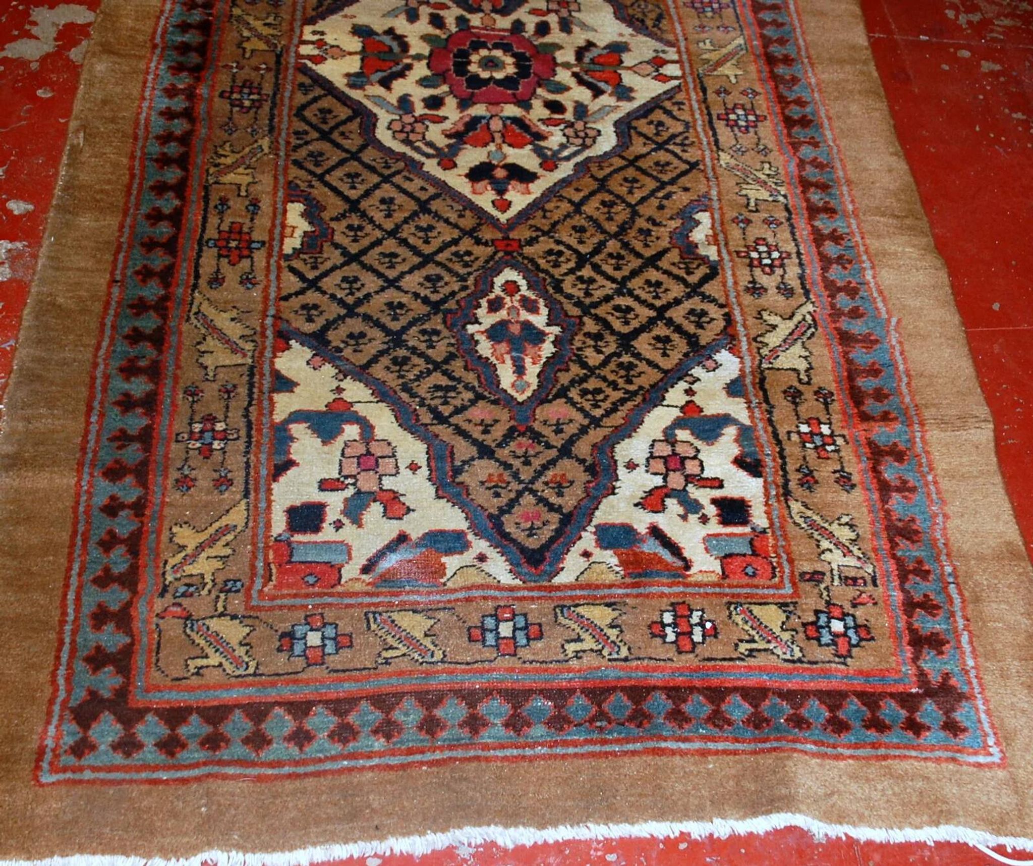 Handmade antique Persian camel hair runner 4' x 15.2' (122cm x 463cm) 1880s - 1B556