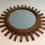 Round rattan mirror