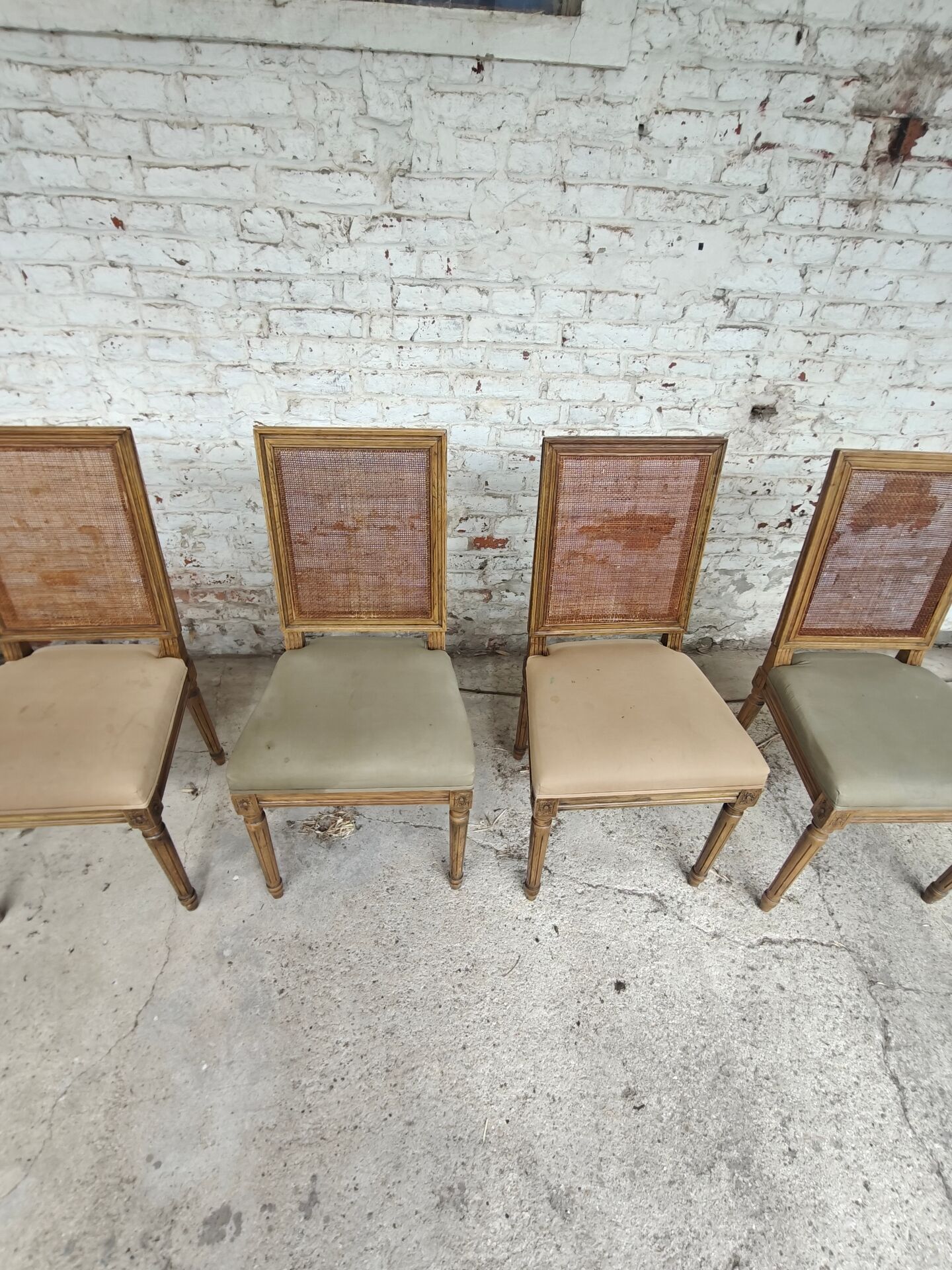 Set of 5 antique wooden and caned chairs.