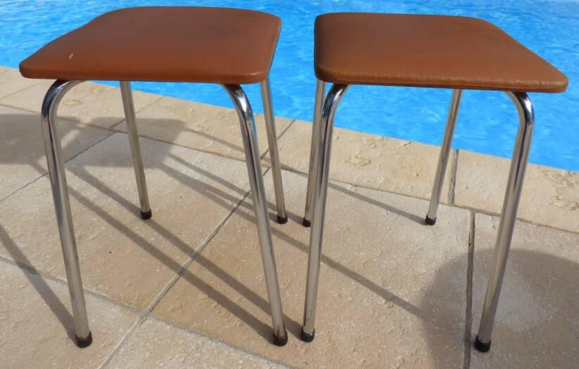 2 vintage stools with faux leather tops