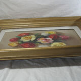 Oil on canvas still life vase bouquet of flowers signed
