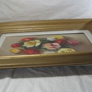 Oil on canvas still life vase bouquet of flowers signed