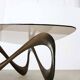 Italian Organic "Snake" Wooden and Smoked Glass Coffee Table, 1960s