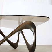 Italian Organic "Snake" Wooden and Smoked Glass Coffee Table, 1960s