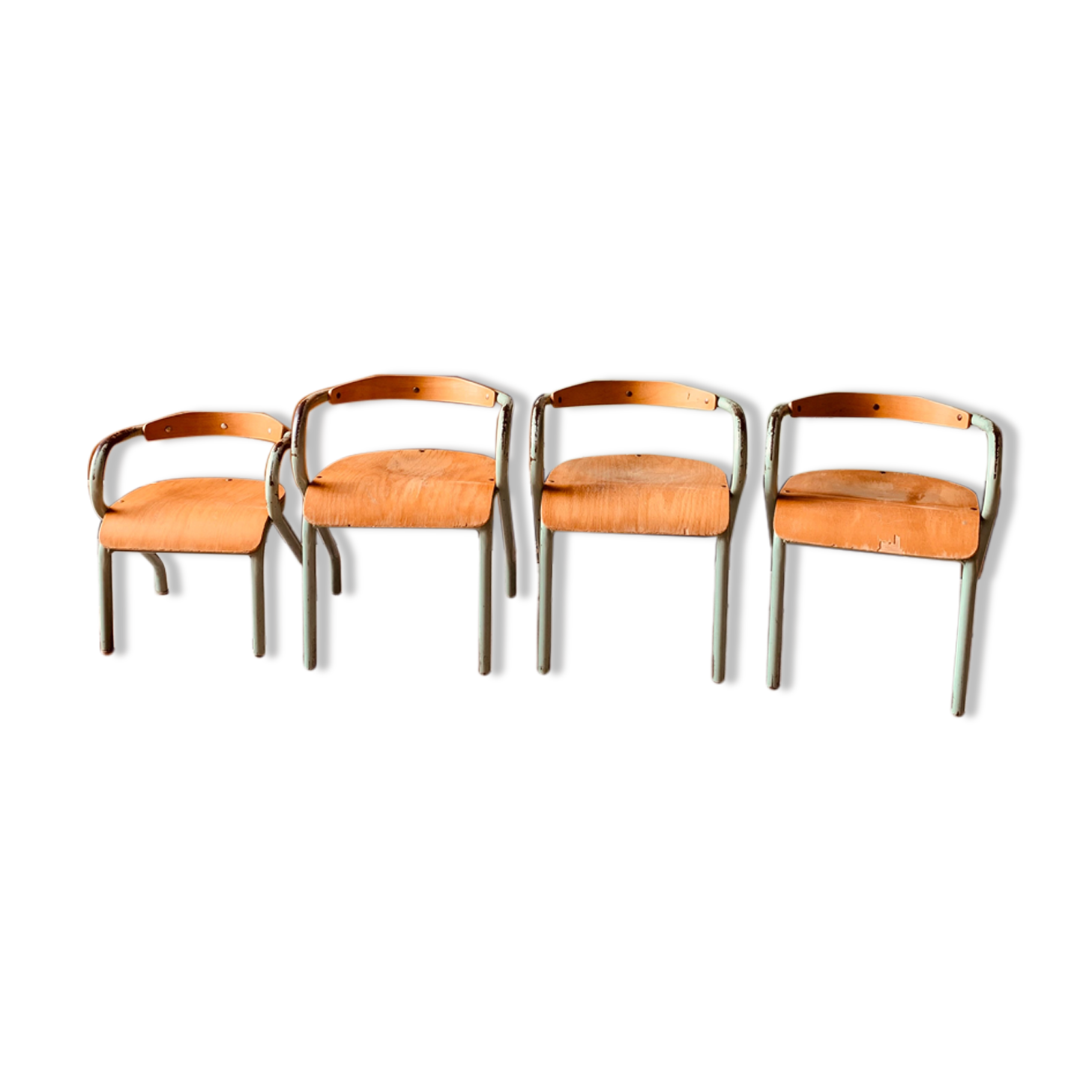 Set of 4 children's chairs in wood & metal