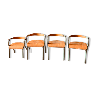 Set of 4 children's chairs in wood & metal