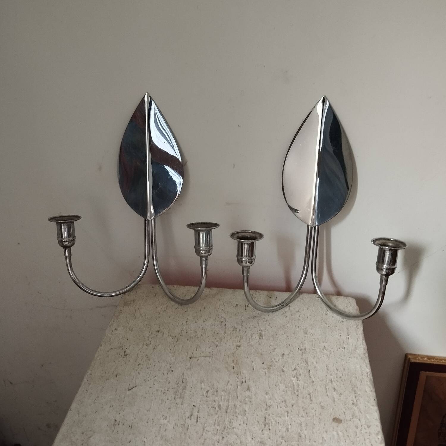 2 chrome candlestick wall lights from the 70s