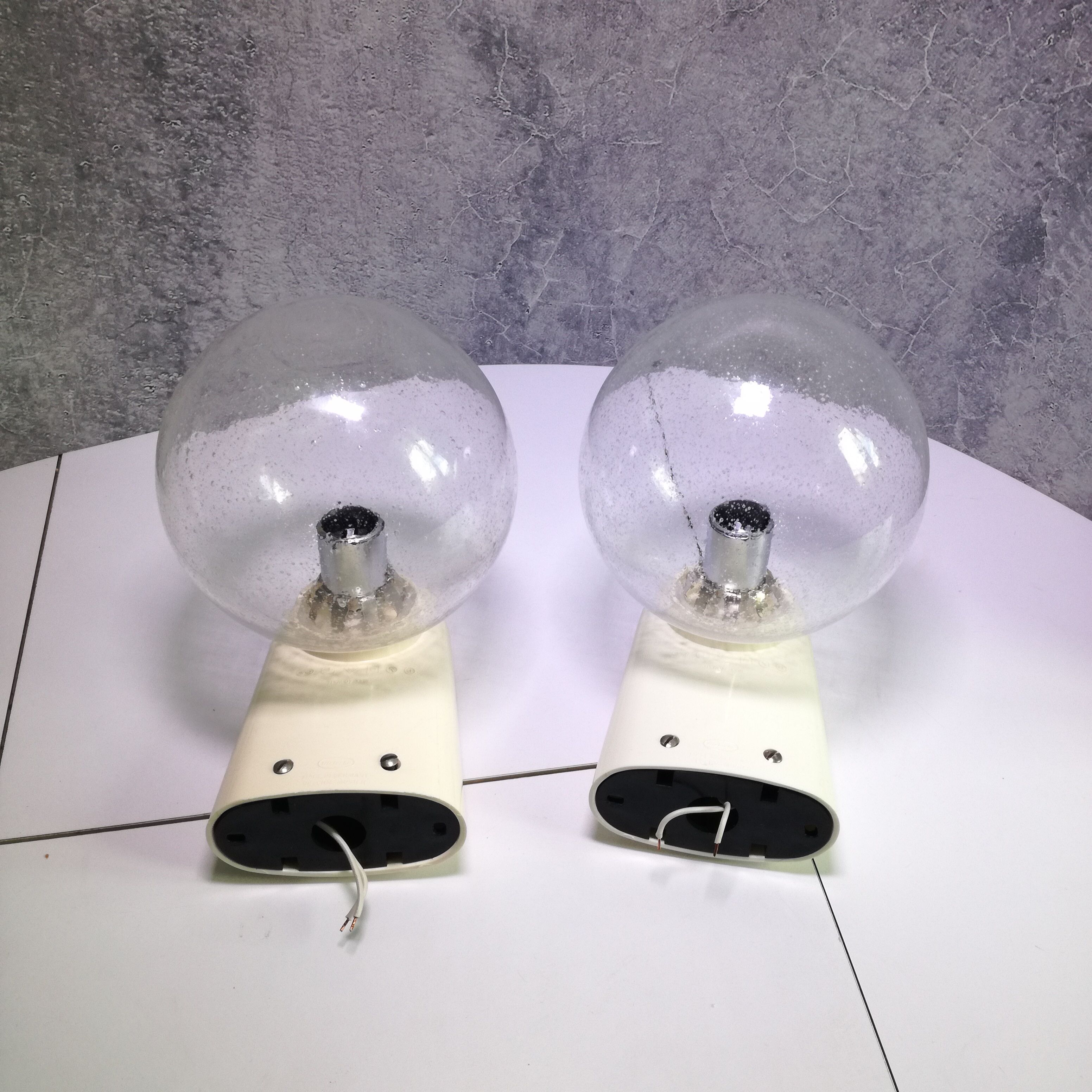 Pair of bubbled glass and plastic wall lamps by Dietsche, Germany
