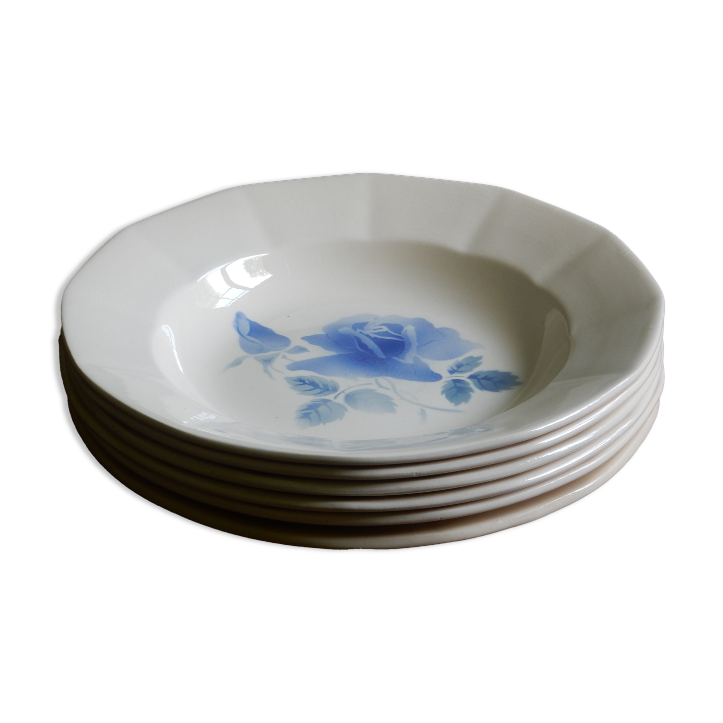 6 hollow plates Digoin Sarreguemines / Pattern Blue Roses