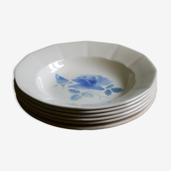 6 hollow plates Digoin Sarreguemines / Pattern Blue Roses