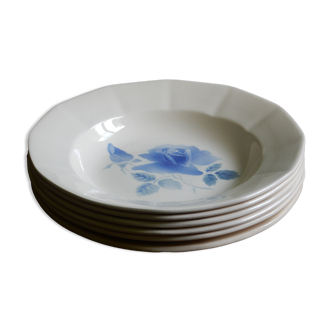 6 hollow plates Digoin Sarreguemines / Pattern Blue Roses