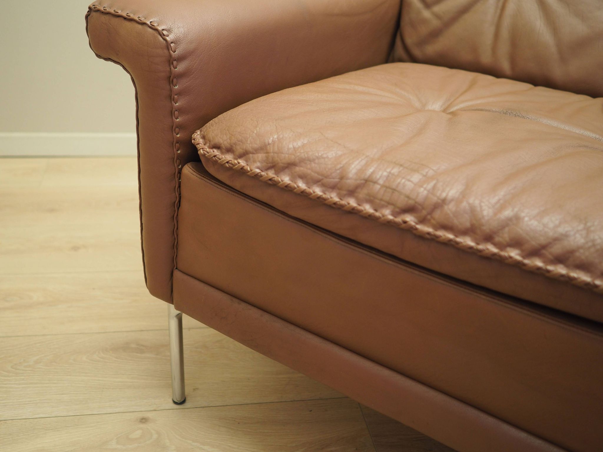 Brown leather sofa, Danish design, 1960s, manufactured by AS Vejen Polstermøbe
