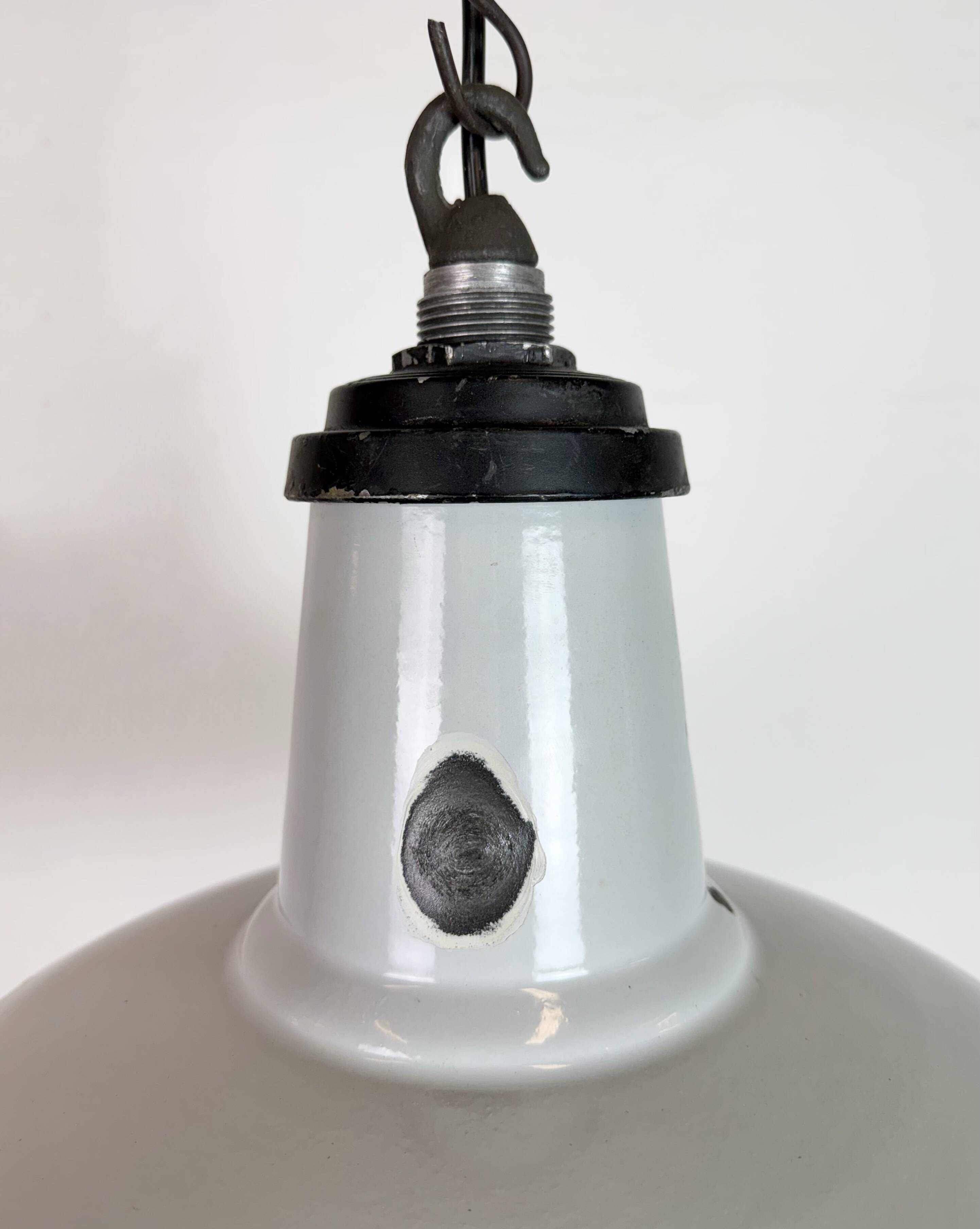 Industrial Grey Enamel Factory Pendant Lamp, 1960s