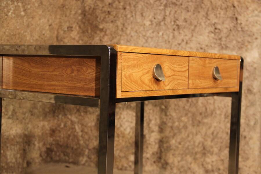 Small Desk 70 chrome leg laminated wood 2 drawers dressing table