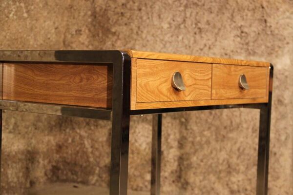 Petit Bureau 70 piétement Chrome stratifié bois 2 tiroirs coiffeuse