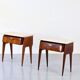 Set of 2 Italian Midcentury Rosewood and carrara bedsides tables