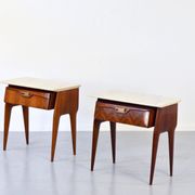 Set of 2 Italian Midcentury Rosewood and carrara bedsides tables