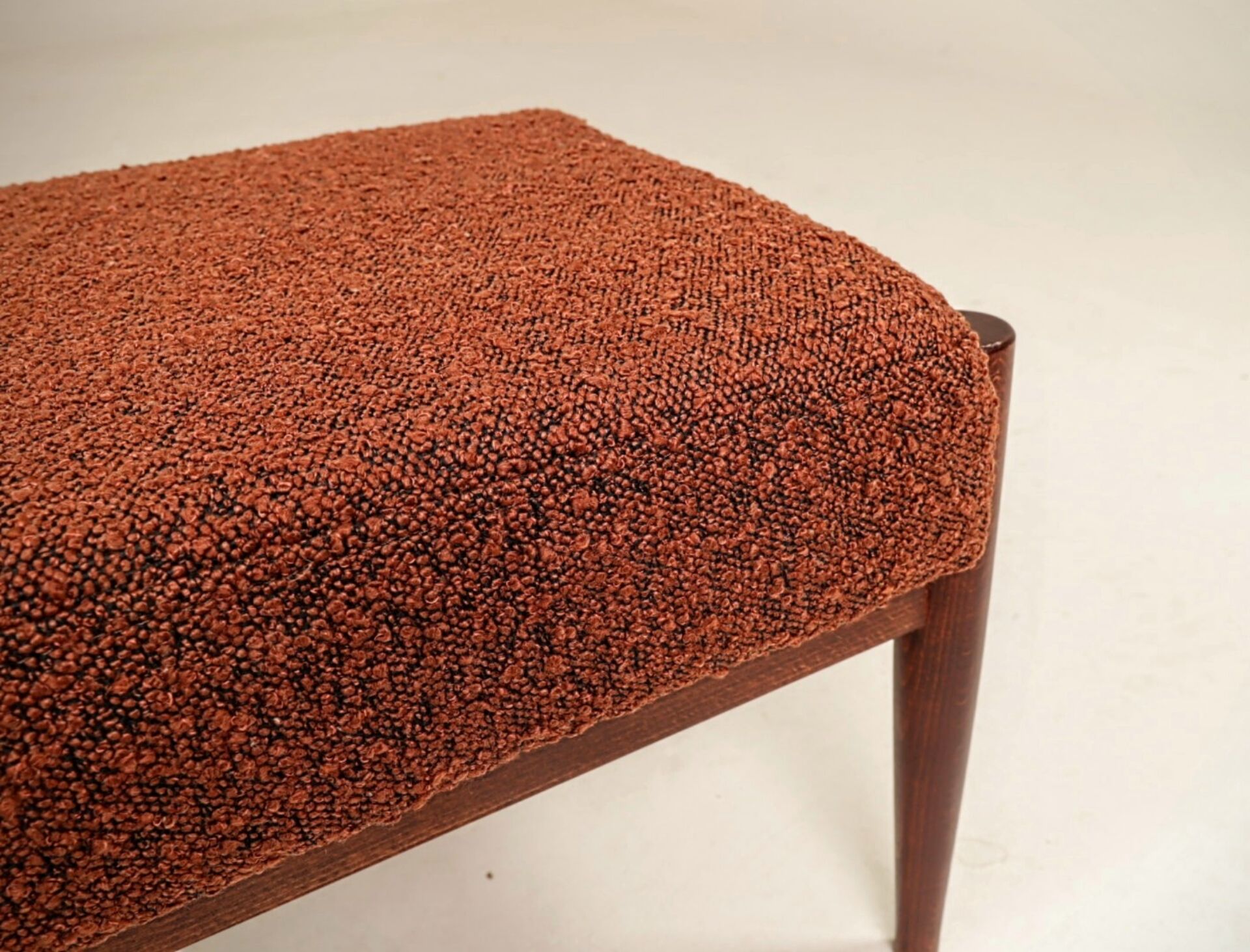 Set of two vintage-style footstools, bouclé cinnamon color