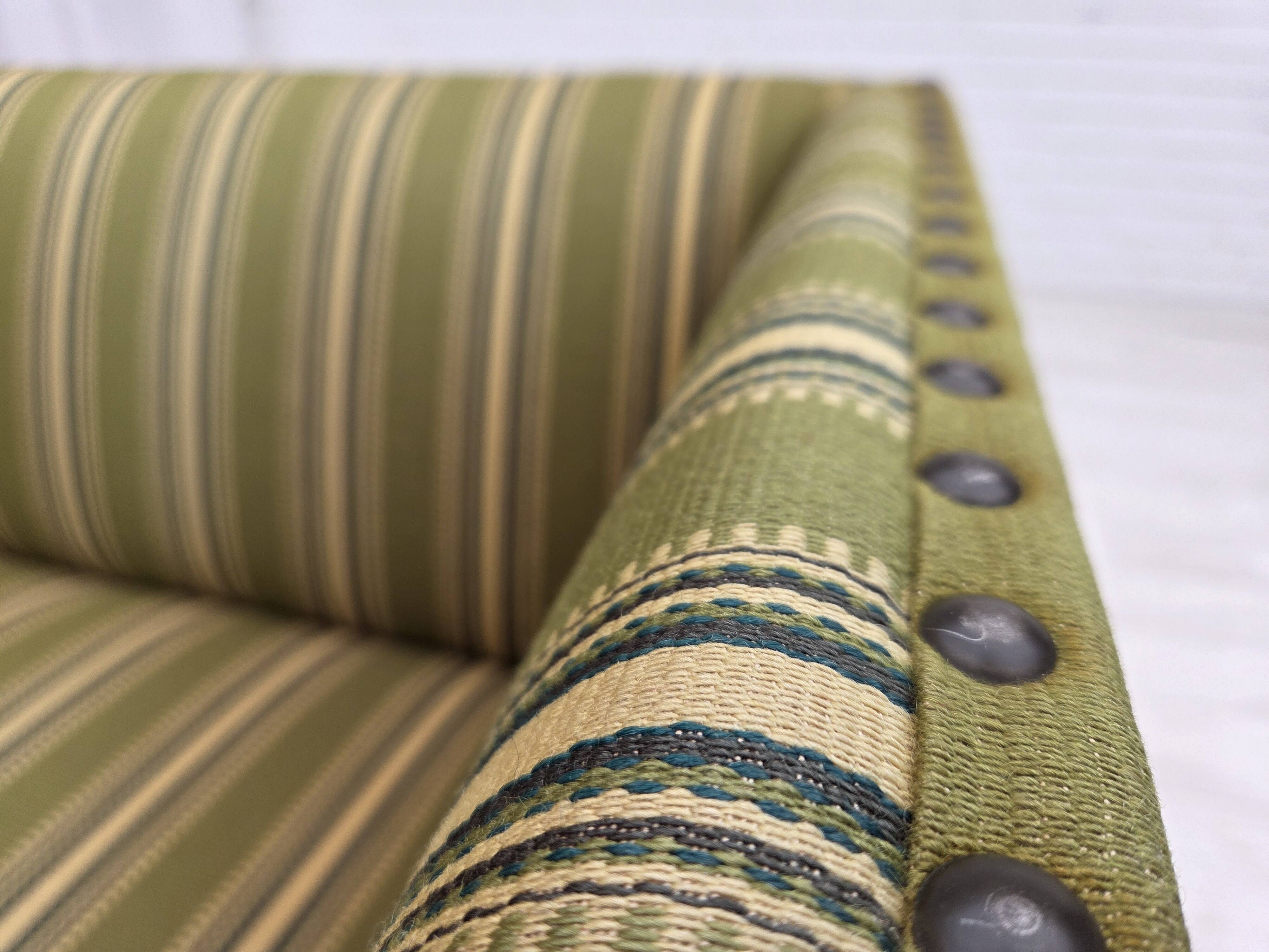 1970s, Danish 2-seater sofa, original green furniture wool, beech wood.