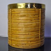 Rattan and brass book basket, Italy, 1970, 25 diam