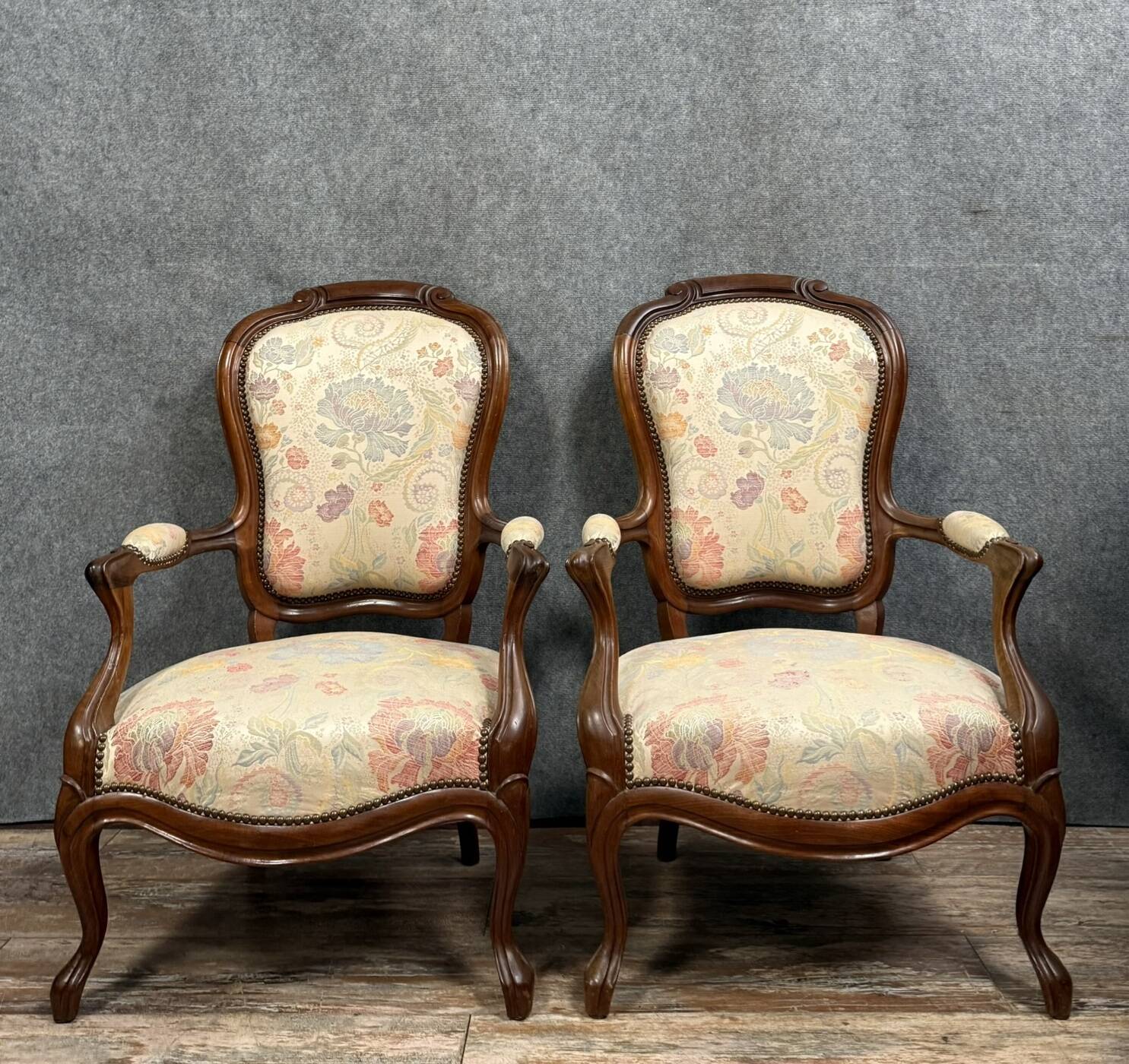 Pair of Napoleon III period mahogany armchairs