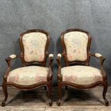 Pair of Napoleon III period mahogany armchairs