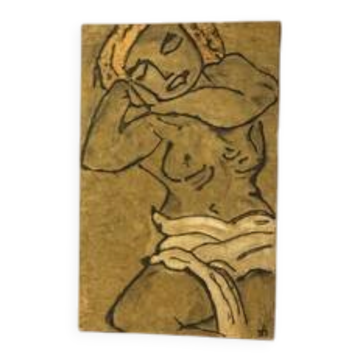 Vintage style figurative painting in expressionist style on canvas.