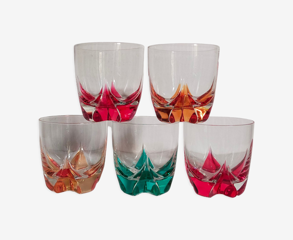 Cinq verres à whisky bicolores vintages