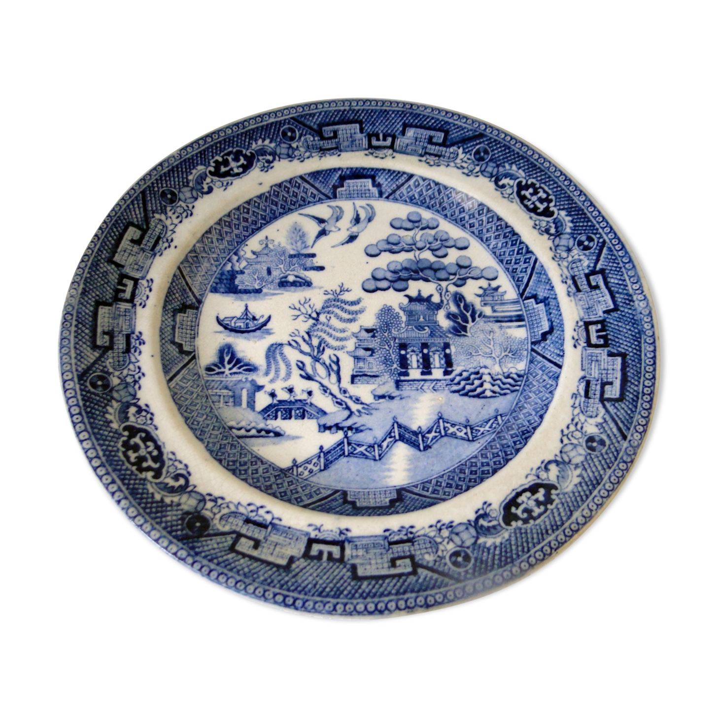PLATE OLD CHINESE LANDSCAPE STAMPED ON THE BACK IMPERIAL STONE ENGLAND