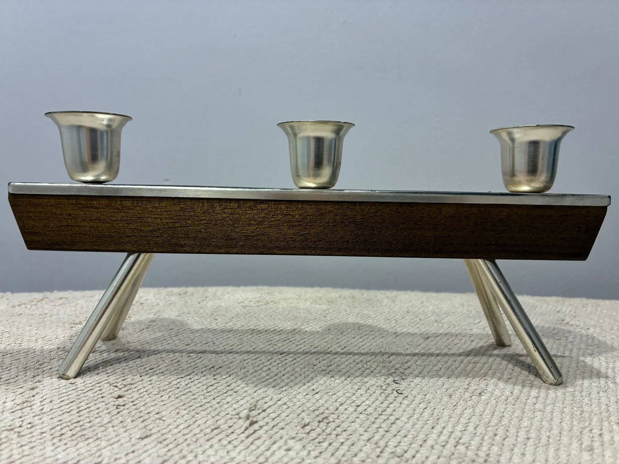 BSF teak and silver-plated candle holder for three candles, 1960s
