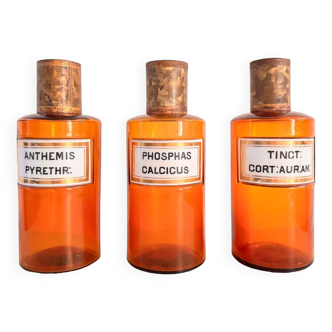 Set of 3 19th century amber glass pharmacy jars