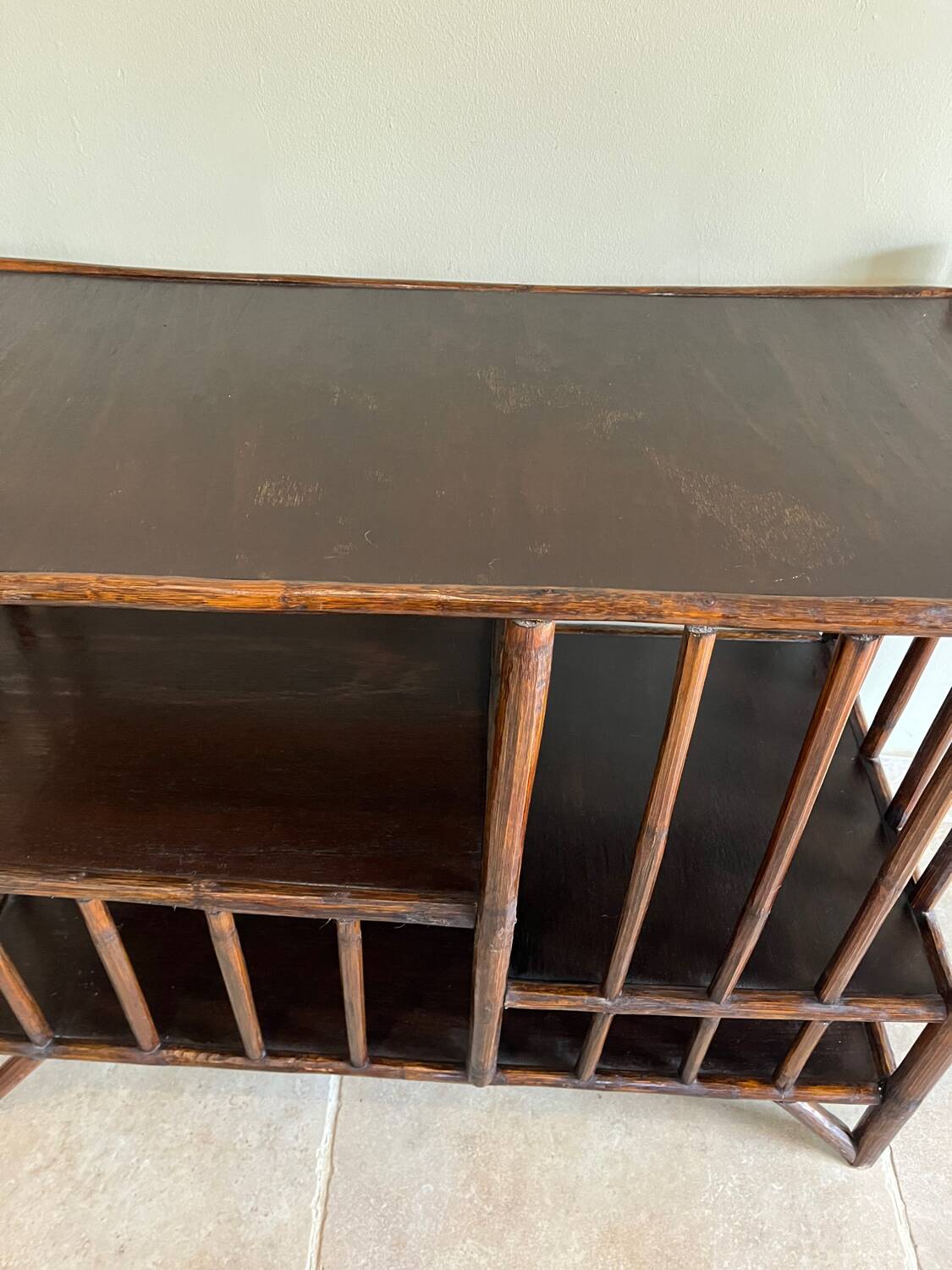 Brown rattan console shelf