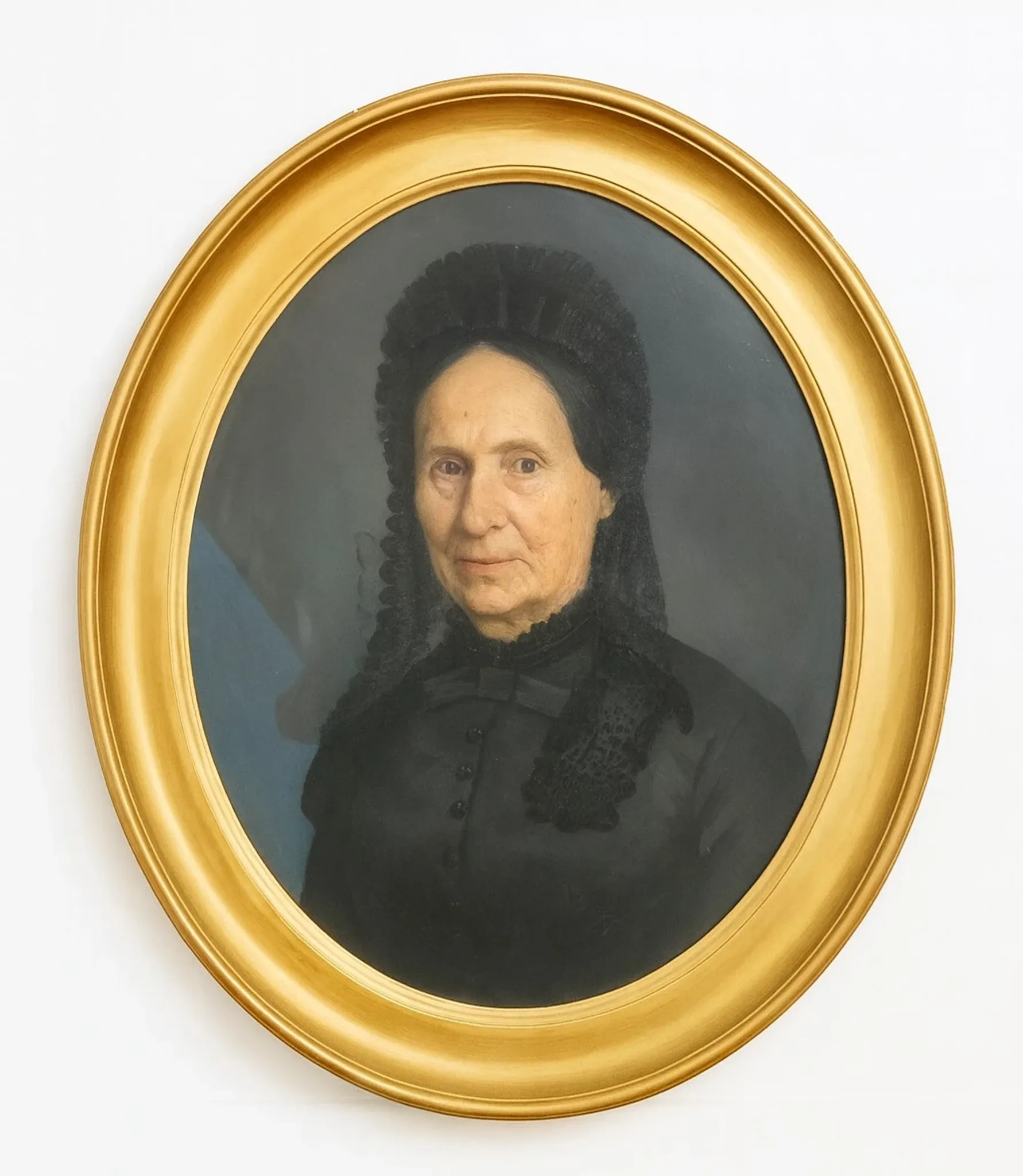19th-century portrait depicting a woman dressed in black.