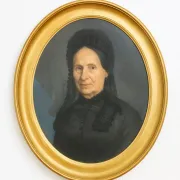 19th-century portrait depicting a woman dressed in black.