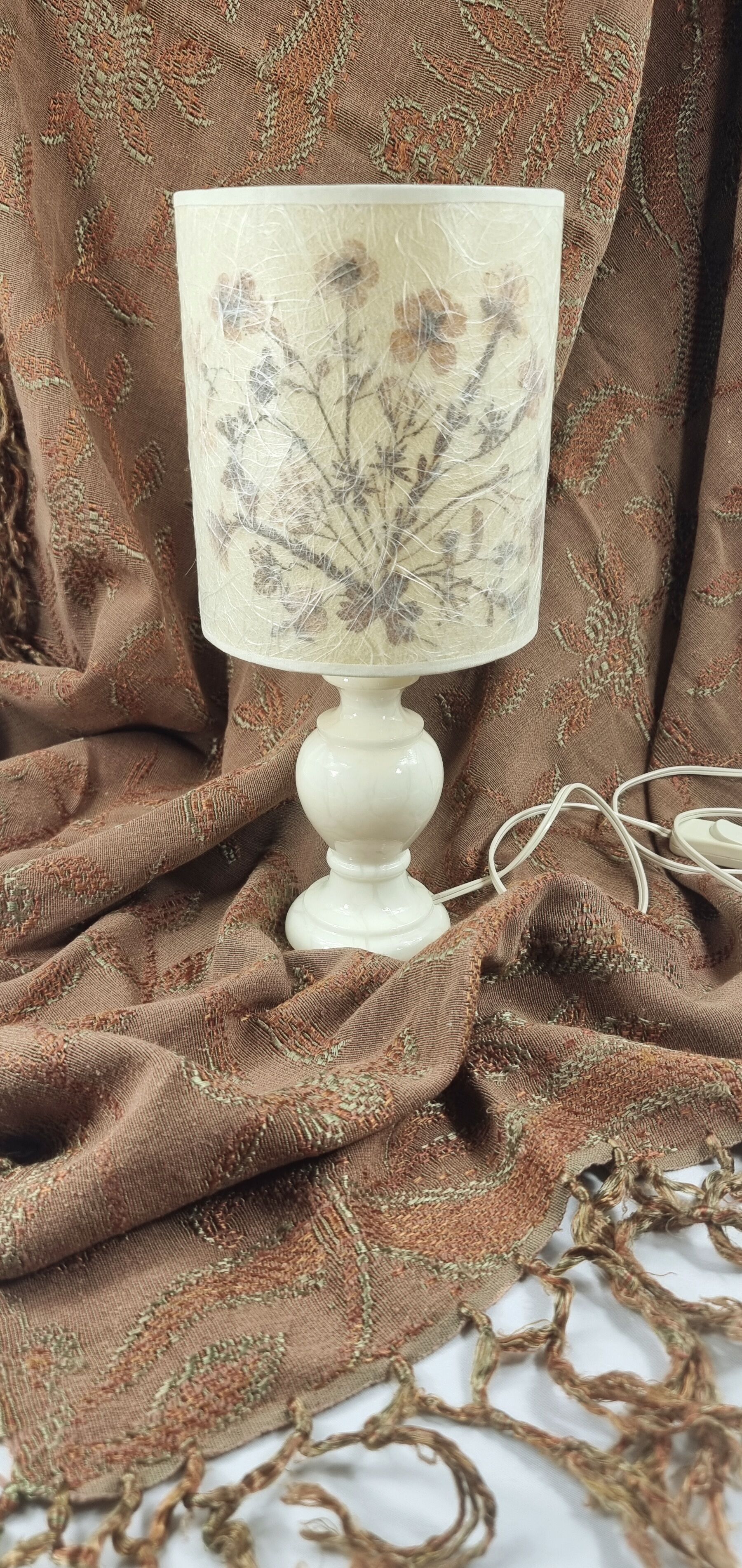 Vintage lamp alabaster foot lampshade vellum dried flowers