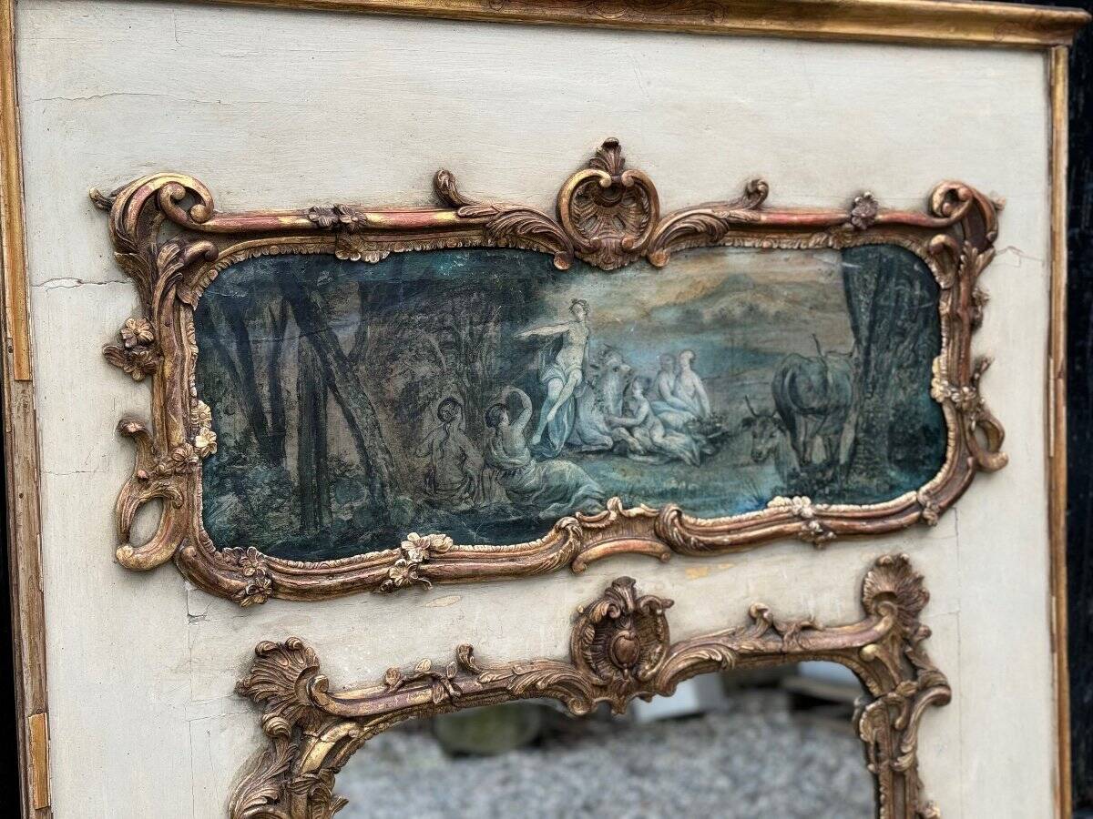 Fireplace Mirror Or Trumeau, Oil On Canvas And Gilded Wood, 18th Century
