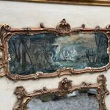 Fireplace Mirror Or Trumeau, Oil On Canvas And Gilded Wood, 18th Century