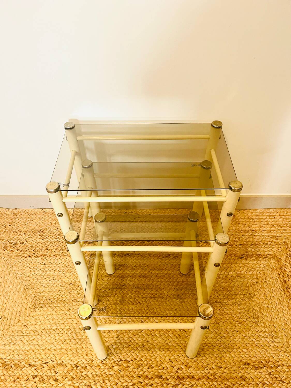 Glass nesting tables Yves Boutboul design 70s Signed