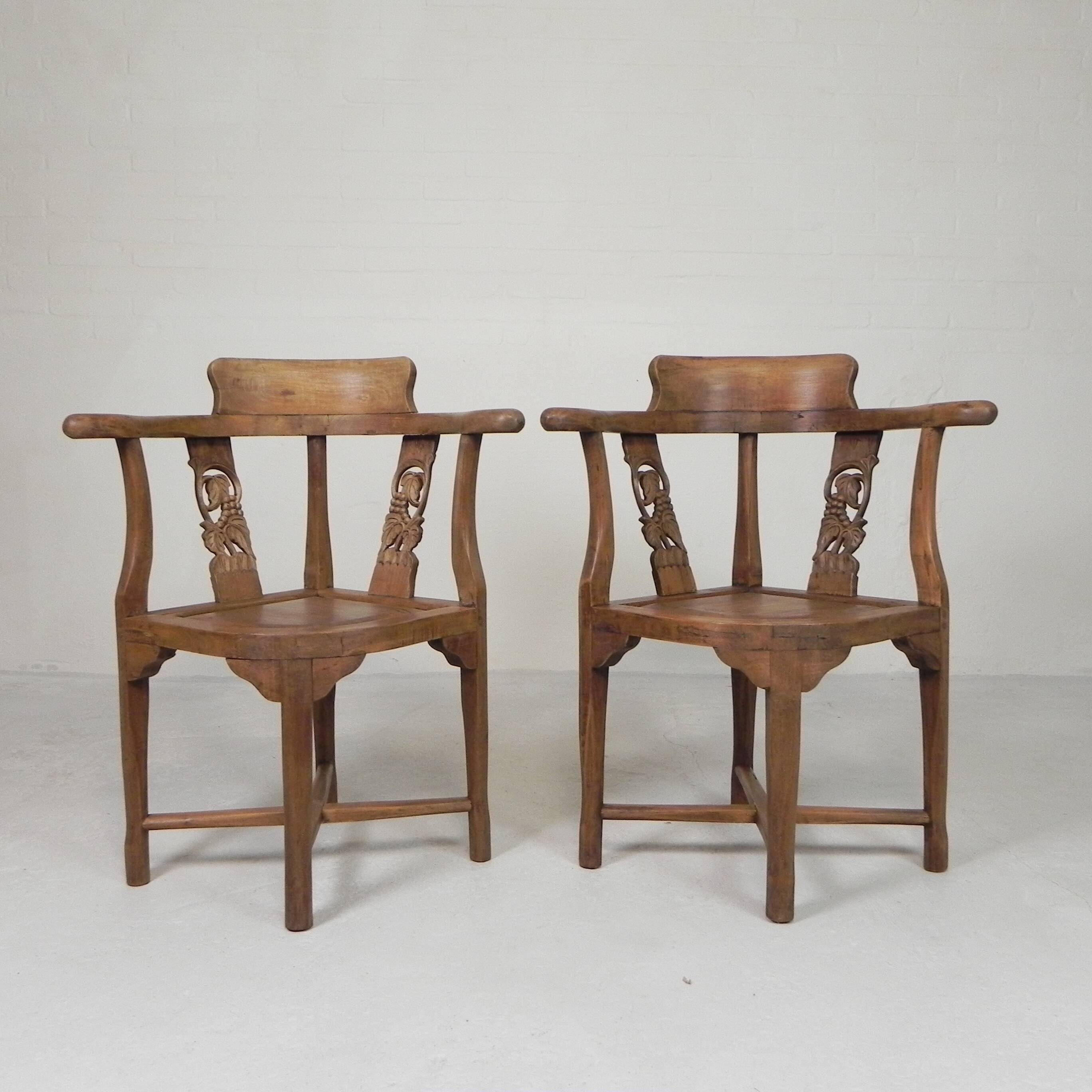 Set of 2 teak corner chairs, 1980s