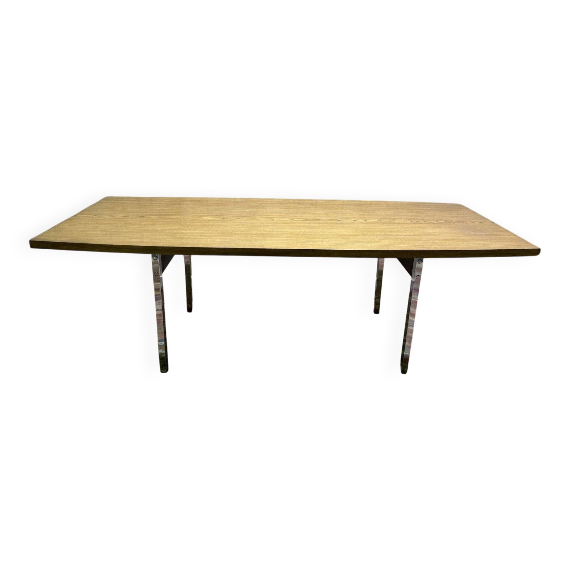 Italian dining table in wood and chrome signed "TRAU"