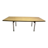 Italian dining table in wood and chrome signed "TRAU"