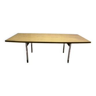 Italian dining table in wood and chrome signed "TRAU"