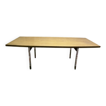 Italian dining table in wood and chrome signed "TRAU"