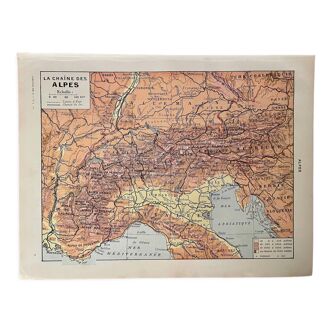 Carte de la chaîne des Alpes 1920