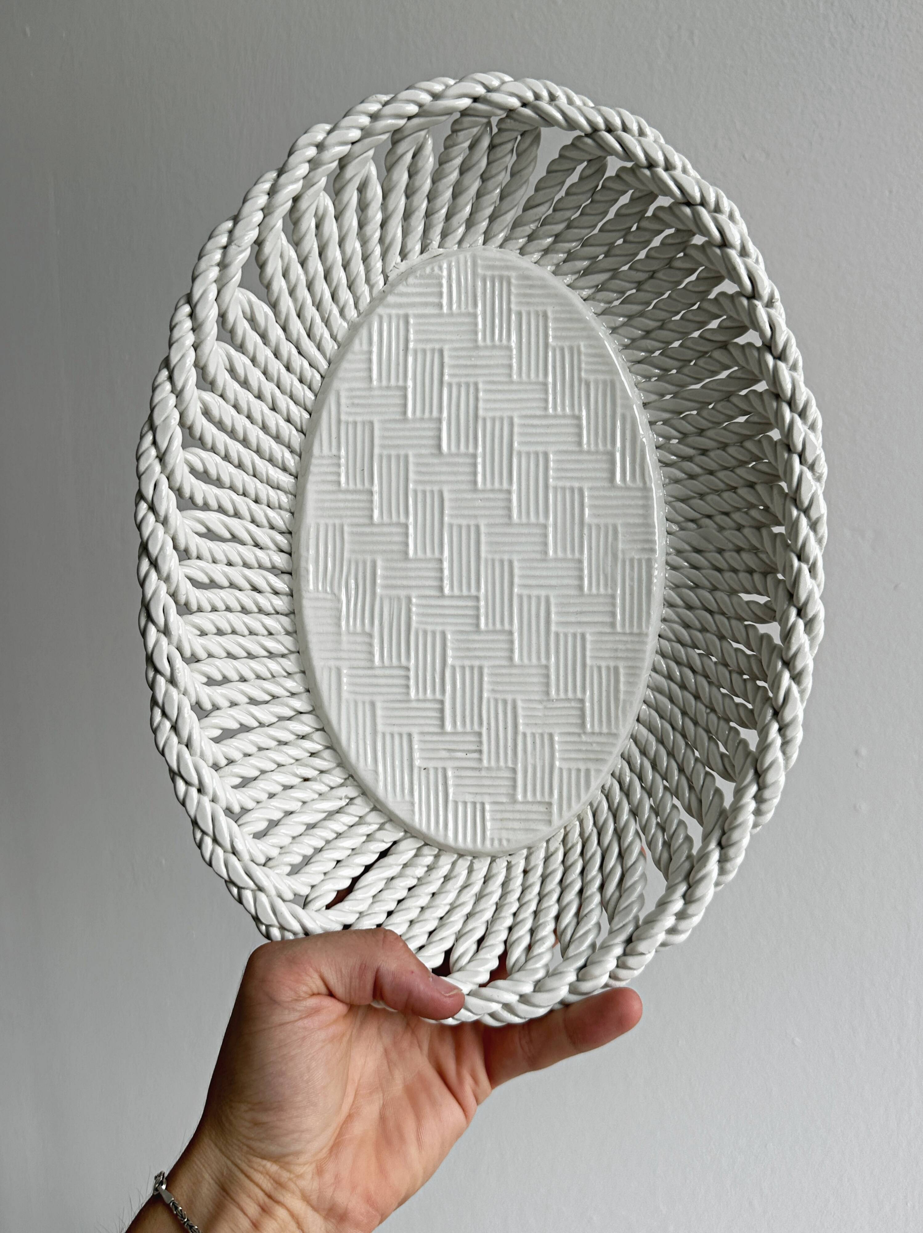 Woven white porcelain bread basket