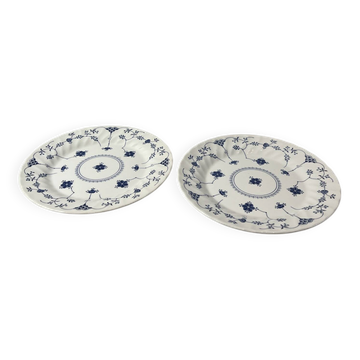 Lot de 2 assiettes plates en faïence anglaise décor floral bleu