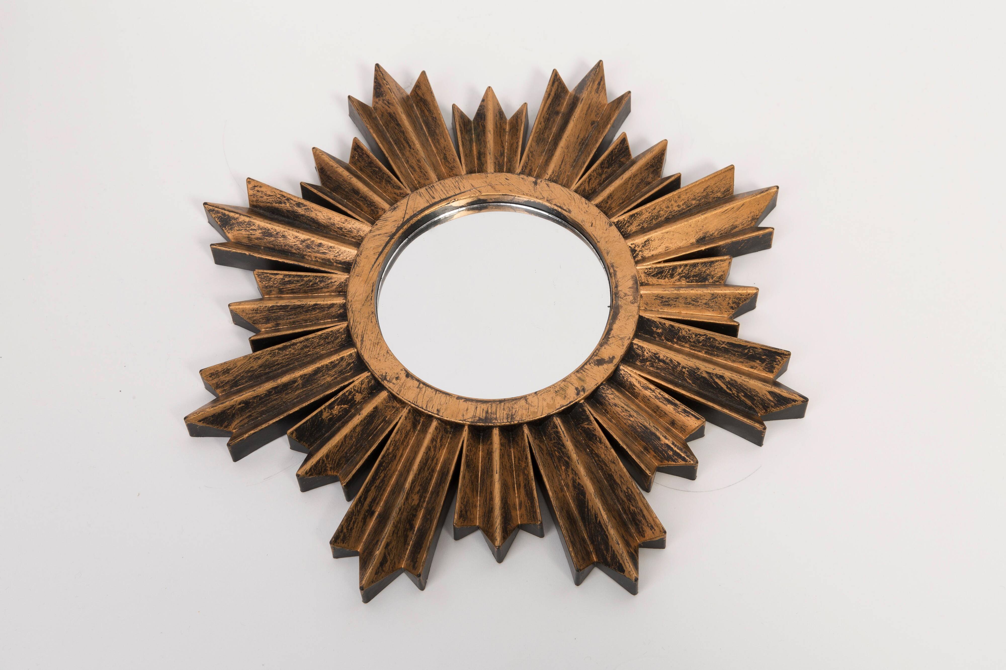 Modern golden sun mirror from the 20th century, plastic, 1980s