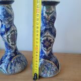 Vintage-style blue and gold floral ceramic candlesticks CHMR